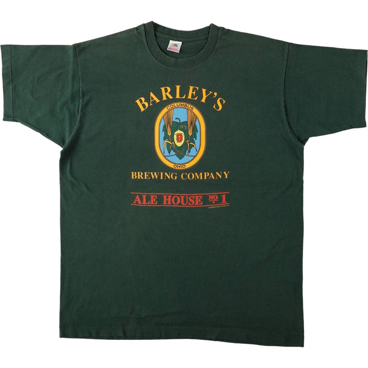 90'S Fruit of the Loom BARLEY'S BREWING COMPANY Advertising T-Shirt, Made in USA, Men's XL equivalent, Vintage cotton Green type dark green Vintage Second Hand