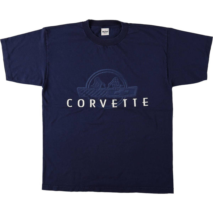 90'S Murina Chevy Corvette Advertising T-Shirt, Made in USA, Men's XL equivalent, Vintage cotton Navy blue Vintage Second Hand