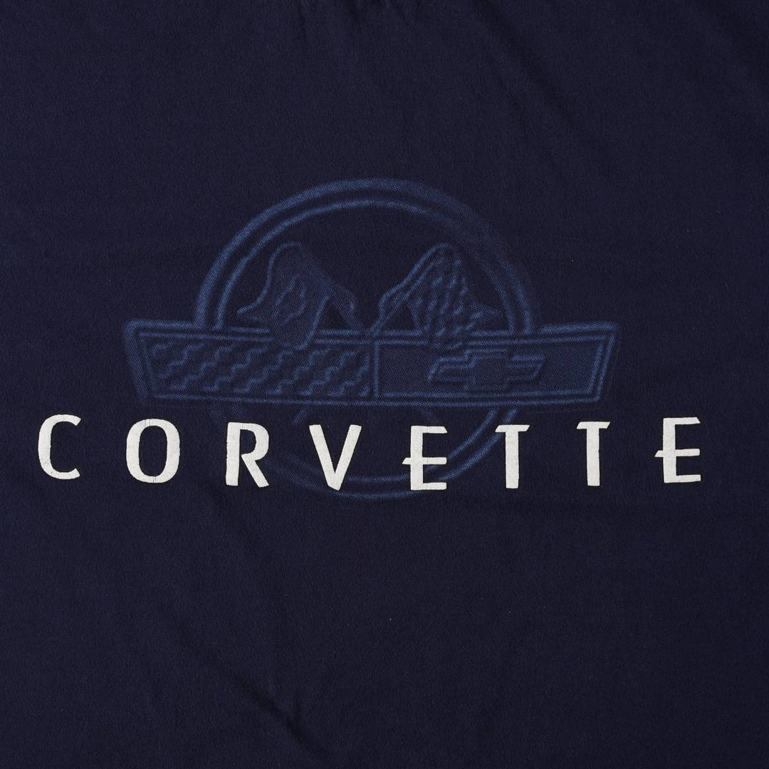 90'S Murina Chevy Corvette Advertising T-Shirt, Made in USA, Men's XL equivalent, Vintage cotton Navy blue Vintage Second Hand