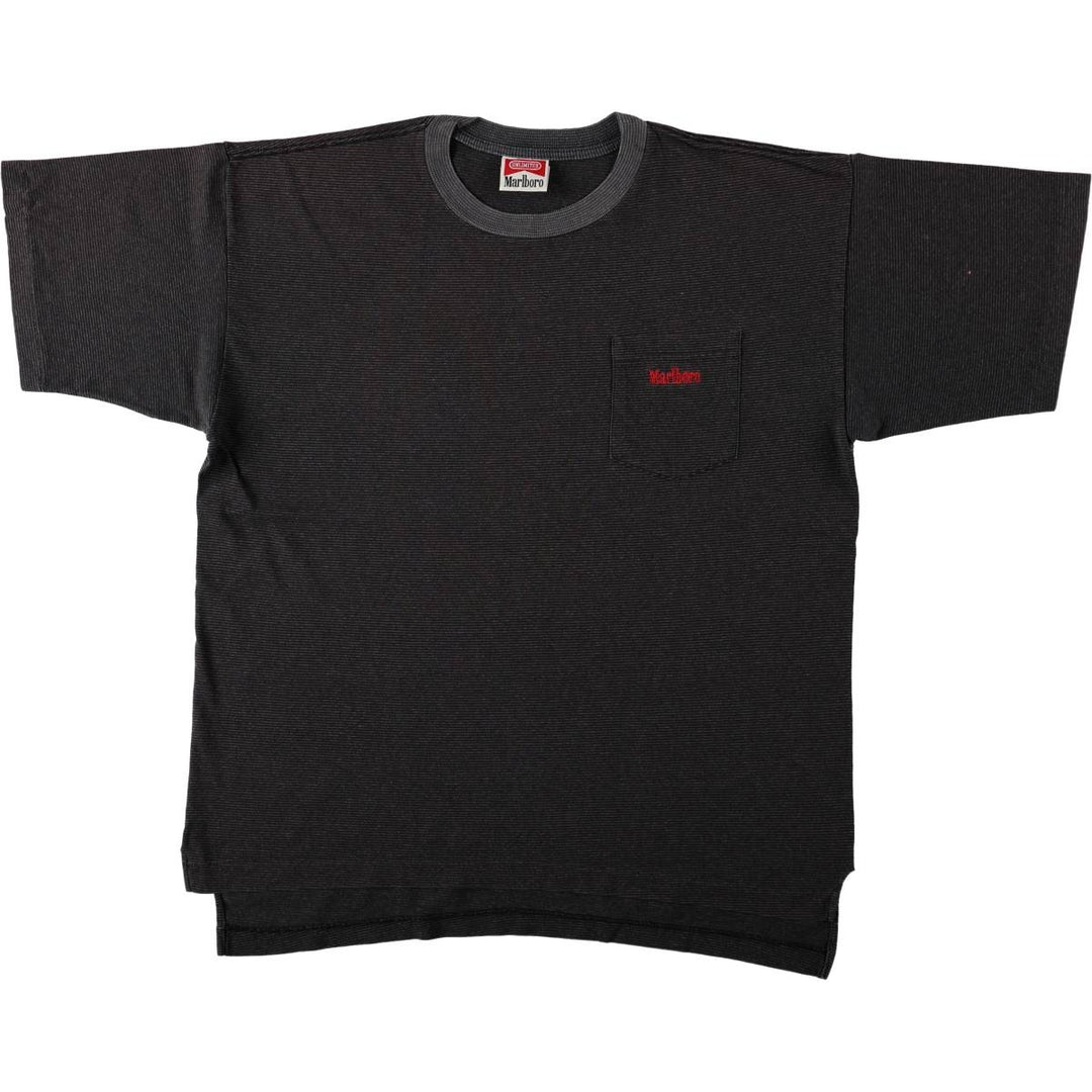 ~90'S Marlboro striped pattern advertising T-shirt, men's size XL equivalent, vintage. unclear Charcoal Vintage Second Hand