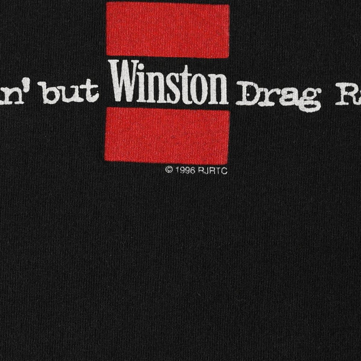 90'S Fruit of the Loom Winston advertising T-shirt, Made in USA, Men's XL equivalent. cotton black type Vintage Second Hand