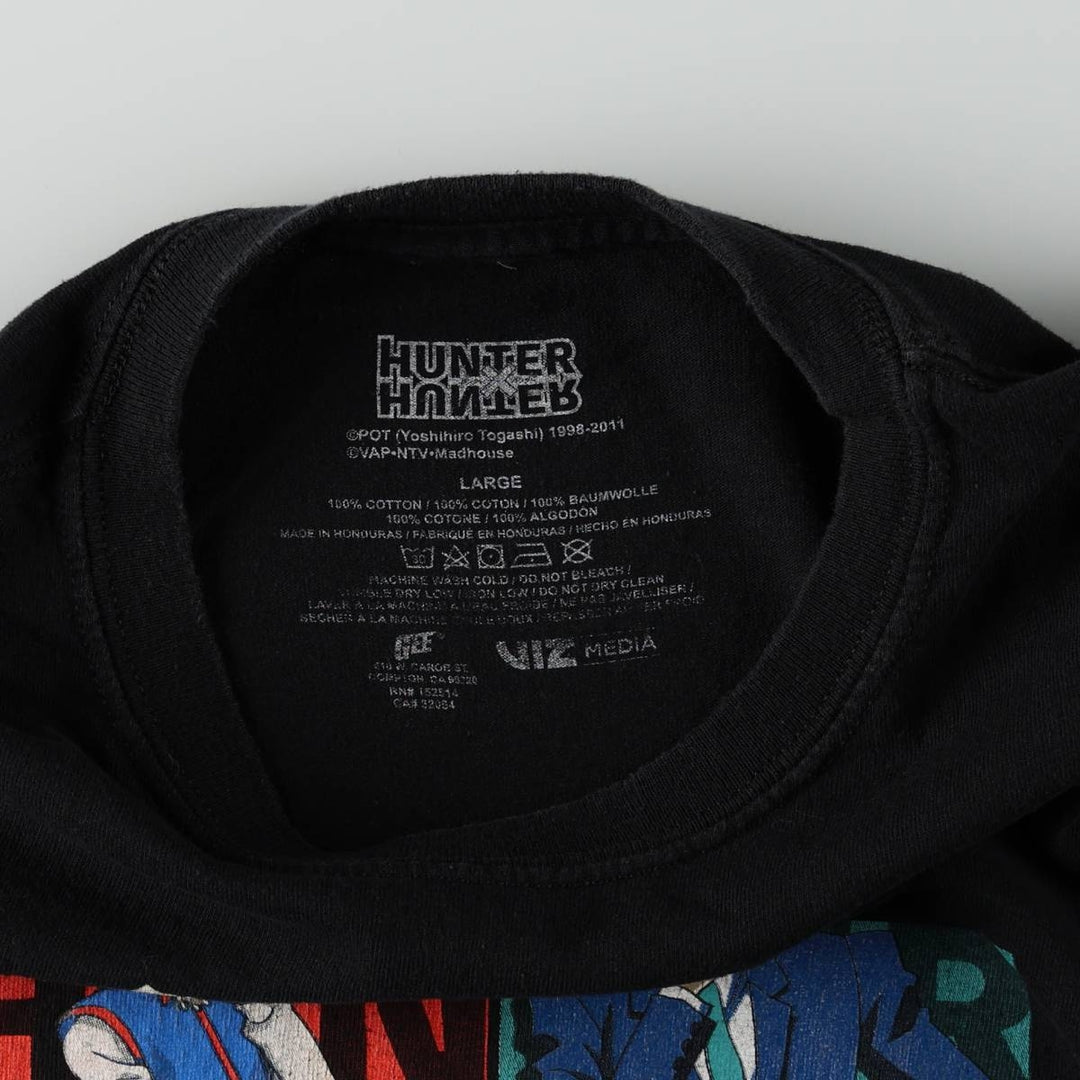 HUNTERxHUNTER Anime Character Print T-Shirt, Men's Size L cotton black type Vintage Second Hand