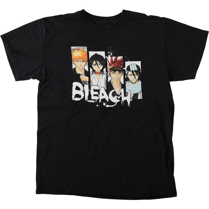 BLEACH Anime Character Print T-Shirt, Men's M Size cotton black type Vintage Second Hand