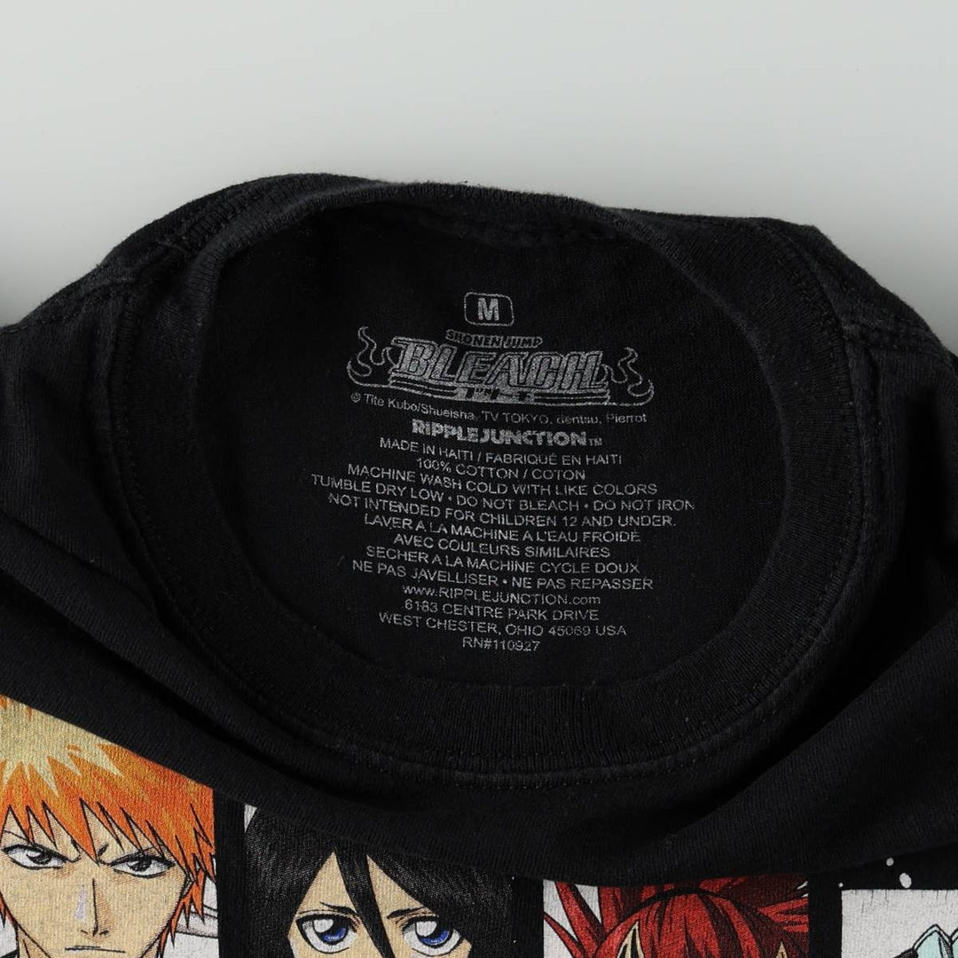 BLEACH Anime Character Print T-Shirt, Men's M Size cotton black type Vintage Second Hand