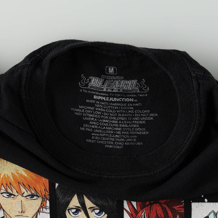 BLEACH Anime Character Print T-Shirt, Men's M Size cotton black type Vintage Second Hand
