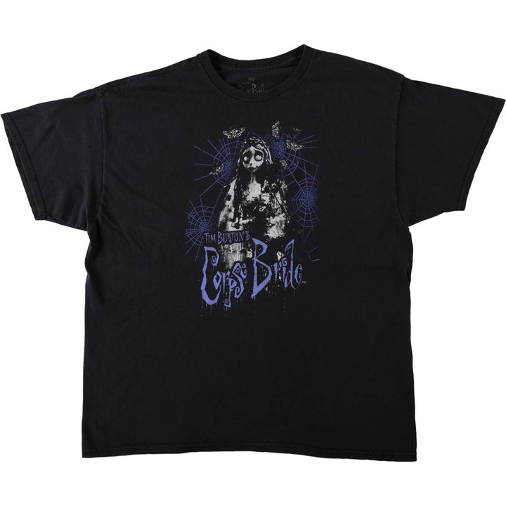 Tim Burton's Corpse Bride Emily Character Print T-Shirt (Men's XL equivalent) cotton black type Vintage Second Hand
