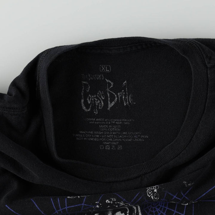 Tim Burton's Corpse Bride Emily Character Print T-Shirt (Men's XL equivalent) cotton black type Vintage Second Hand