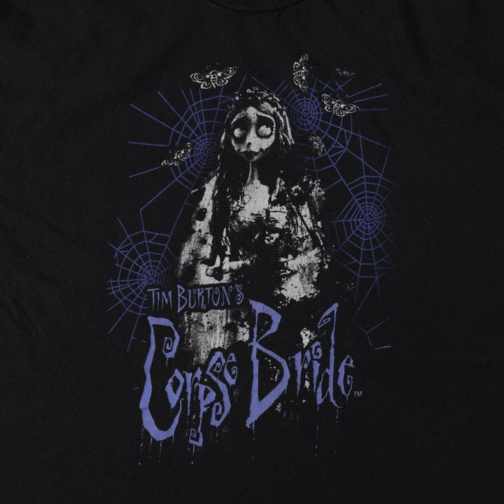 Tim Burton's Corpse Bride Emily Character Print T-Shirt (Men's XL equivalent) cotton black type Vintage Second Hand