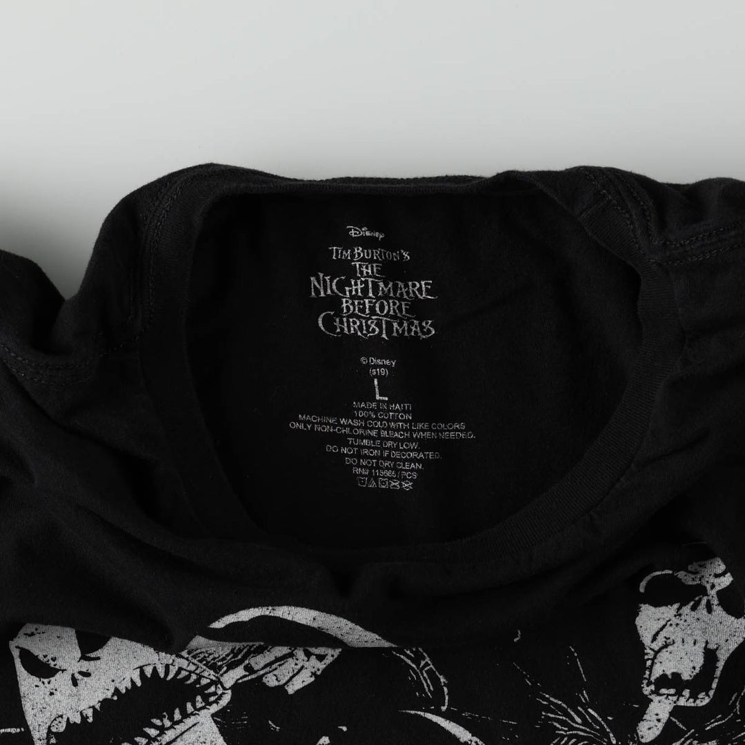 The Nightmare Before Christmas Character Print T-Shirt (Men's Size L) cotton black type Vintage Second Hand