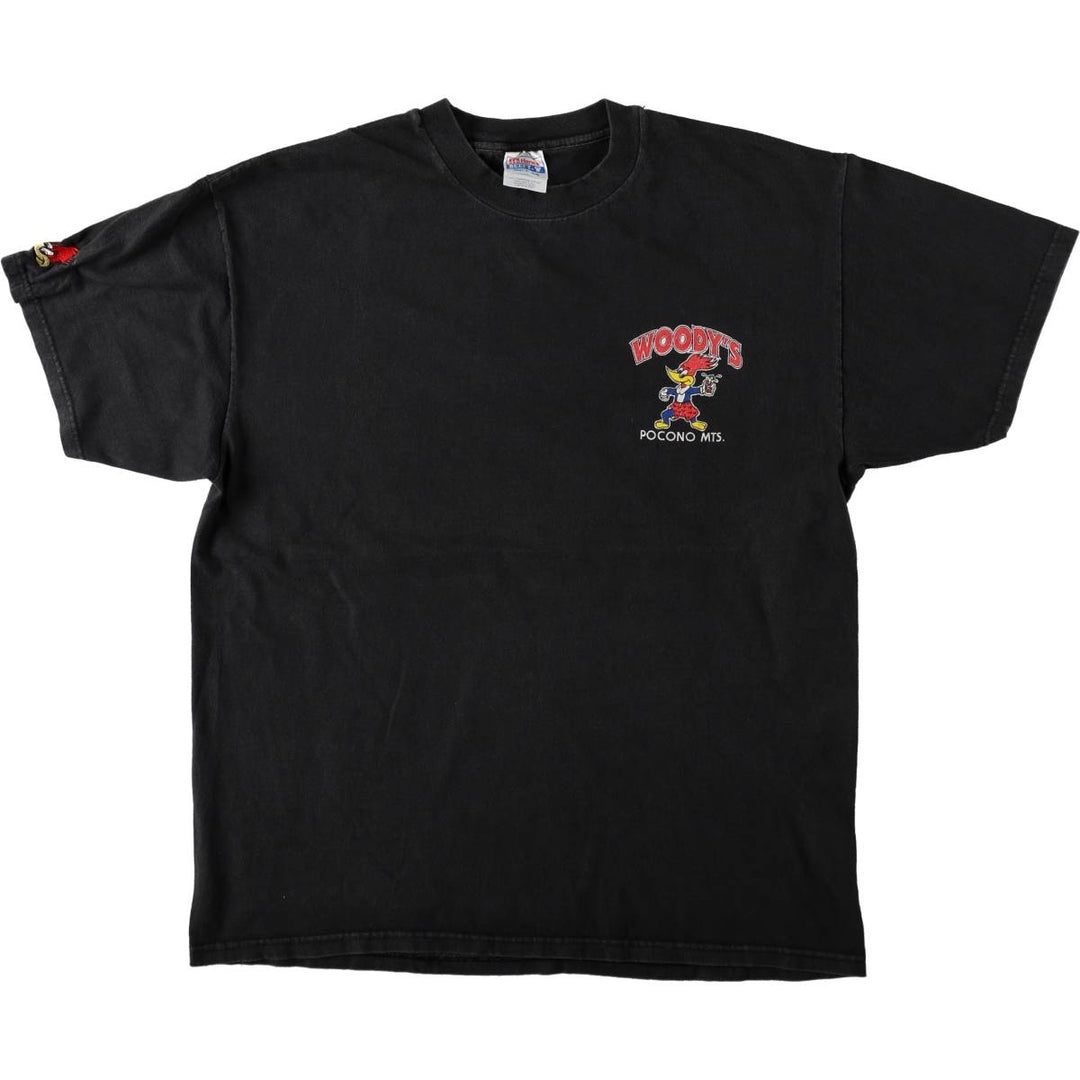 90'S Hanes BEEFY-T Woody Woodpecker Anime Character Print T-Shirt, Made in USA, Men's XL equivalent. cotton black type Vintage Second Hand