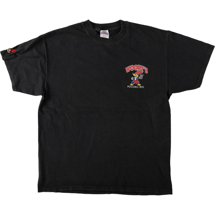 90'S Hanes BEEFY-T Woody Woodpecker Anime Character Print T-Shirt, Made in USA, Men's XL equivalent. cotton black type Vintage Second Hand