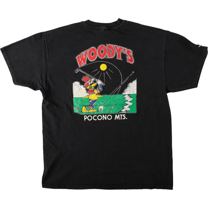 90'S Hanes BEEFY-T Woody Woodpecker Anime Character Print T-Shirt, Made in USA, Men's XL equivalent. cotton black type Vintage Second Hand