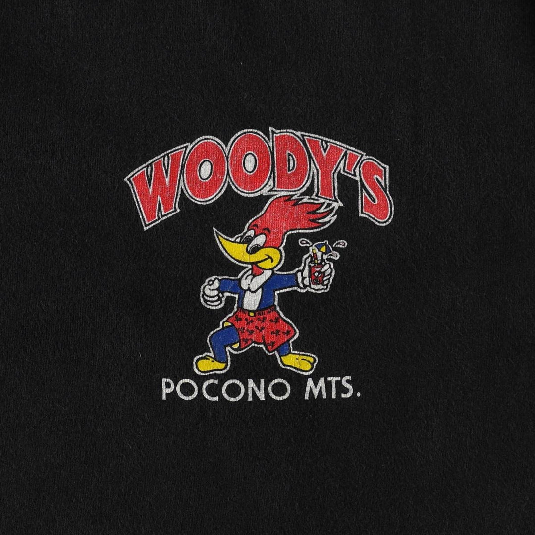 90'S Hanes BEEFY-T Woody Woodpecker Anime Character Print T-Shirt, Made in USA, Men's XL equivalent. cotton black type Vintage Second Hand