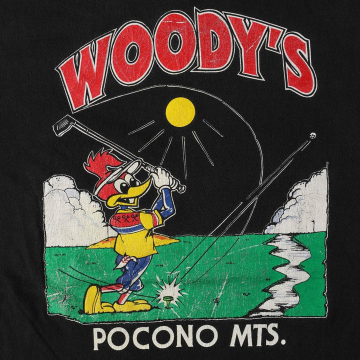 90'S Hanes BEEFY-T Woody Woodpecker Anime Character Print T-Shirt, Made in USA, Men's XL equivalent. cotton black type Vintage Second Hand