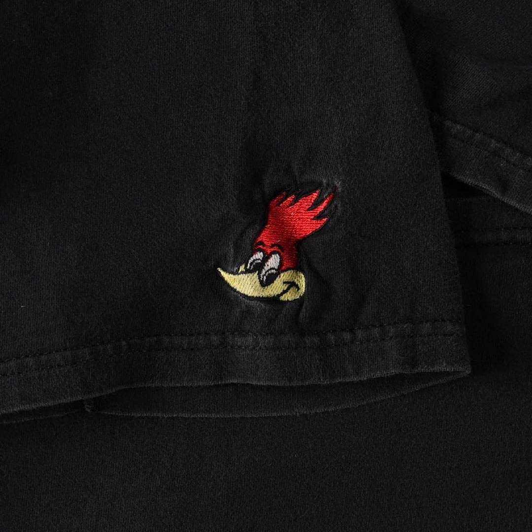 90'S Hanes BEEFY-T Woody Woodpecker Anime Character Print T-Shirt, Made in USA, Men's XL equivalent. cotton black type Vintage Second Hand