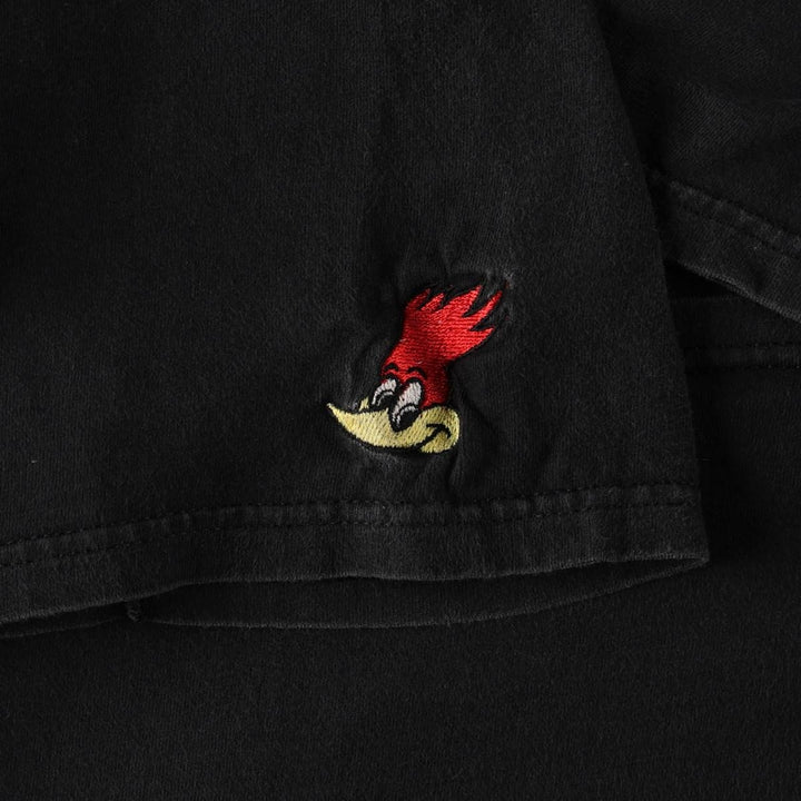 90'S Hanes BEEFY-T Woody Woodpecker Anime Character Print T-Shirt, Made in USA, Men's XL equivalent. cotton black type Vintage Second Hand