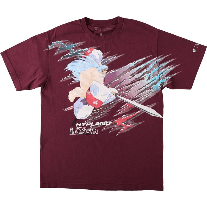HYPLAND INUYASHA Inuyasha Sesshomaru Large Print Anime Character Print T-Shirt Men's Size L (approx.) unclear burgundy type Vintage Second Hand