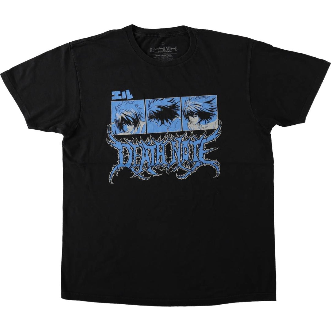 Ripple Junction DEATH NOTE L Anime Character Print T-Shirt (Men's Size L) cotton black type Vintage Second Hand