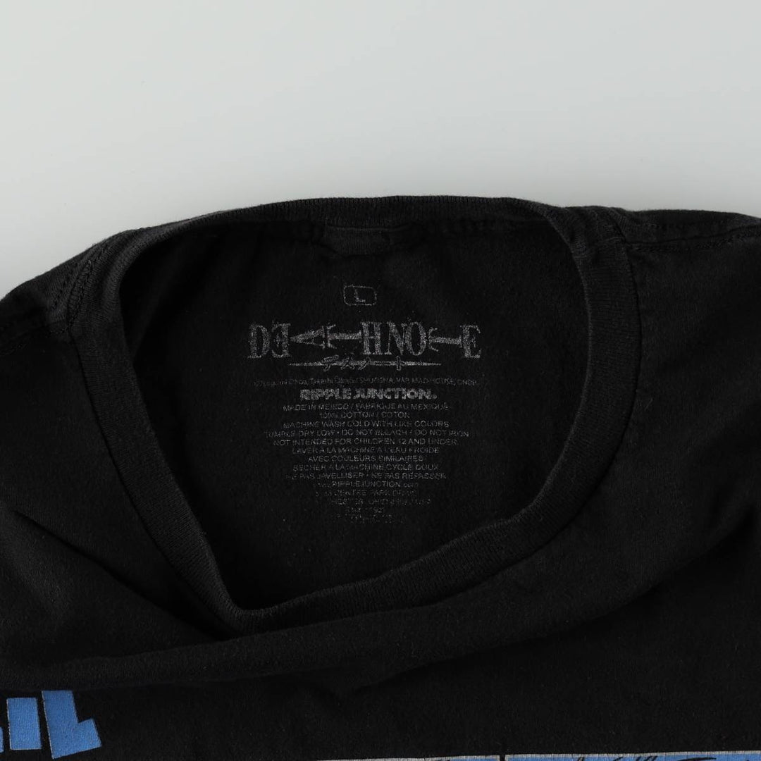 Ripple Junction DEATH NOTE L Anime Character Print T-Shirt (Men's Size L) cotton black type Vintage Second Hand