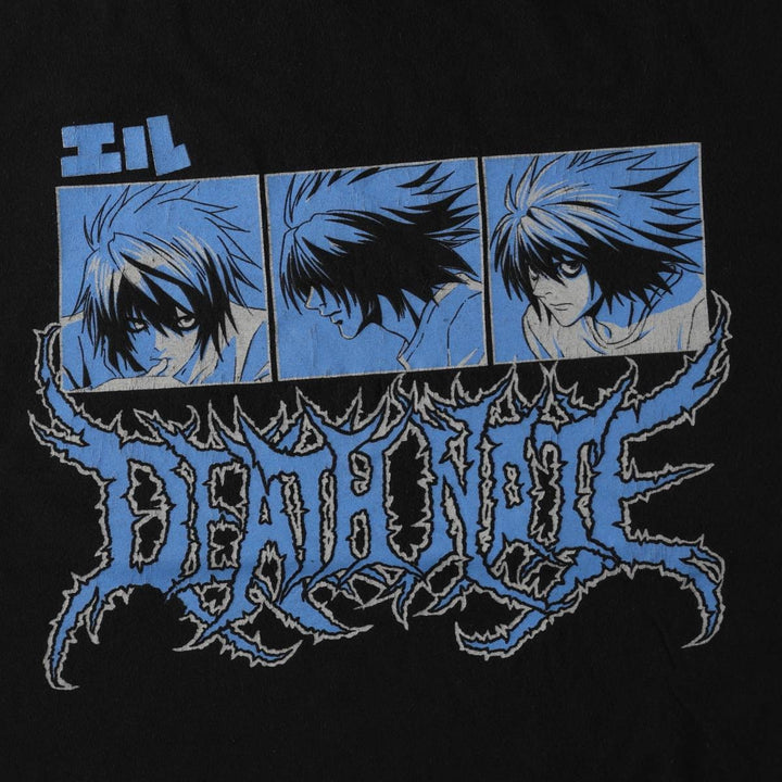 Ripple Junction DEATH NOTE L Anime Character Print T-Shirt (Men's Size L) cotton black type Vintage Second Hand