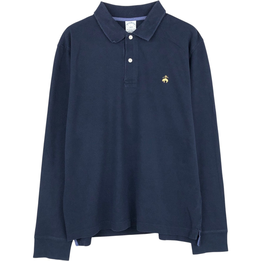 Brooks Brothers 1818 One-Point Long-Sleeve Polo Shirt, Men's Size L (approx.) cotton black type Vintage Second Hand
