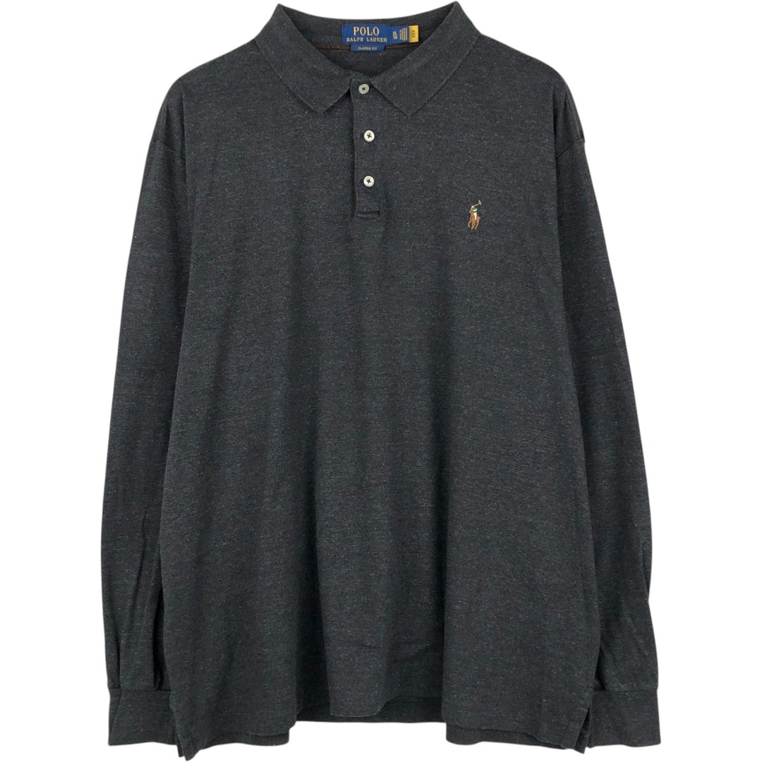 Ralph Lauren POLO RALPH LAUREN Long Sleeve Polo Shirt Men's XL cotton Charcoal Vintage Second Hand