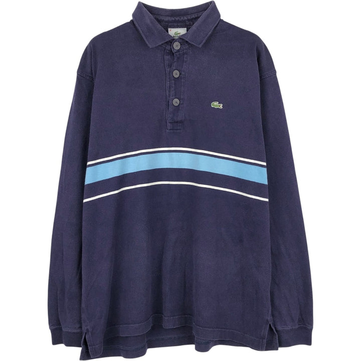 Lacoste striped long-sleeved polo shirt, men's size M (approx.) cotton navy blue type Vintage Second Hand