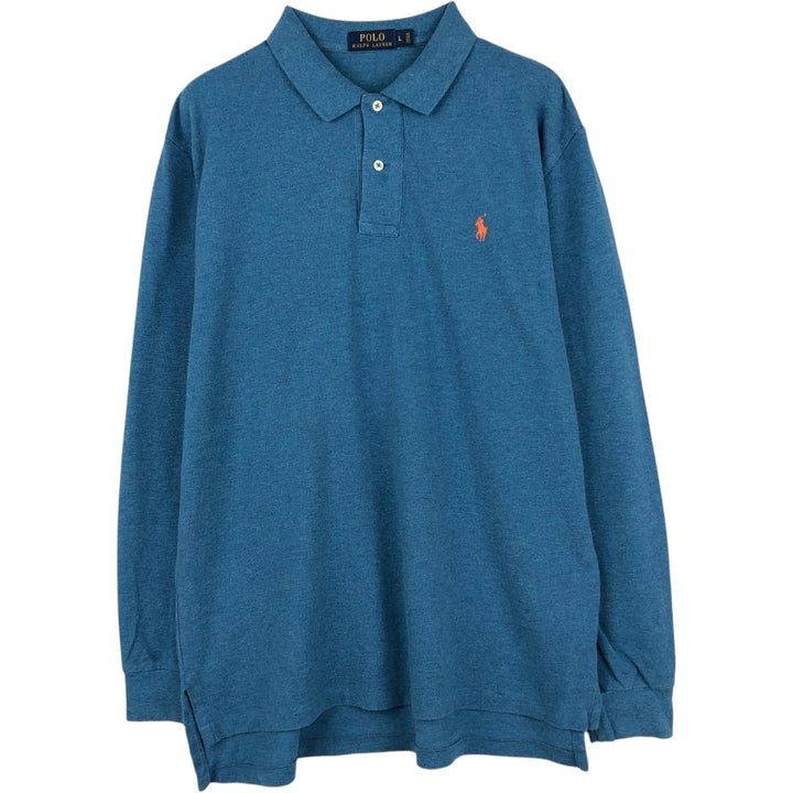 Ralph Lauren POLO RALPH LAUREN long-sleeved polo shirt, men's size L cotton turquoise blue Vintage Second Hand
