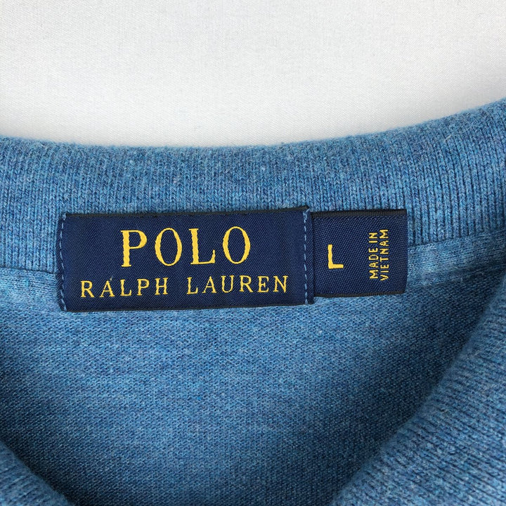 Ralph Lauren POLO RALPH LAUREN long-sleeved polo shirt, men's size L cotton turquoise blue Vintage Second Hand