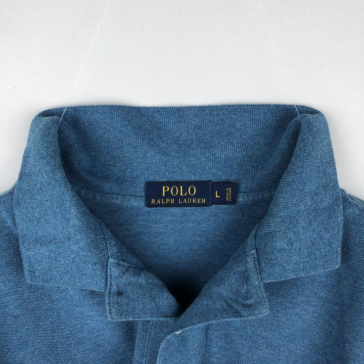 Ralph Lauren POLO RALPH LAUREN long-sleeved polo shirt, men's size L cotton turquoise blue Vintage Second Hand