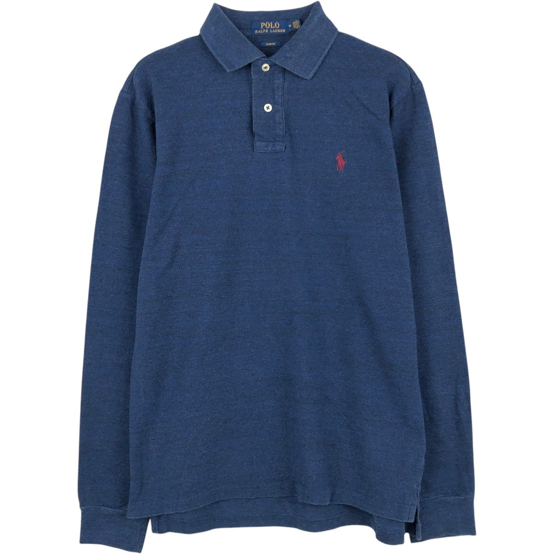 Ralph Lauren SLIM FIT Long-Sleeve Polo Shirt (Men's Size M) cotton navy blue type Vintage Second Hand
