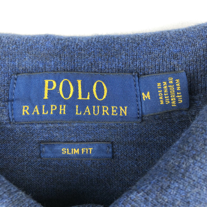 Ralph Lauren SLIM FIT Long-Sleeve Polo Shirt (Men's Size M) cotton navy blue type Vintage Second Hand