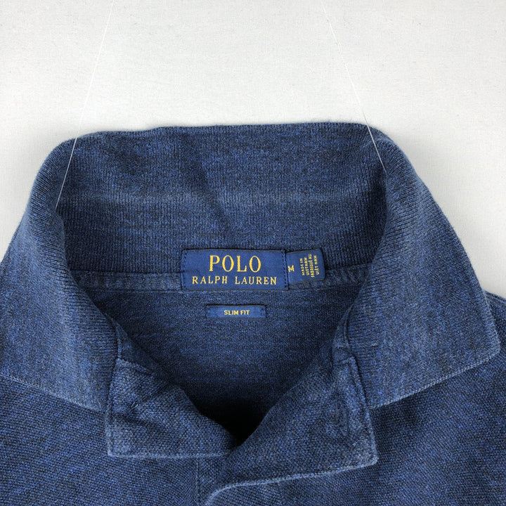 Ralph Lauren SLIM FIT Long-Sleeve Polo Shirt (Men's Size M) cotton navy blue type Vintage Second Hand