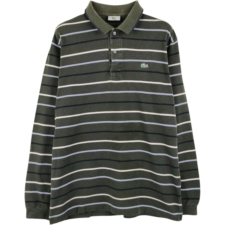 Lacoste long-sleeved striped polo shirt, size 4 (equivalent to men's M). cotton dark green Vintage Second Hand