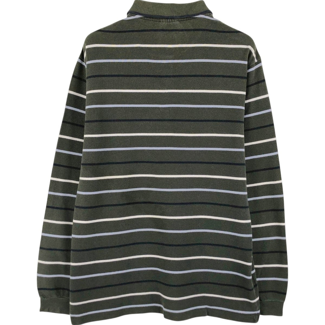Lacoste long-sleeved striped polo shirt, size 4 (equivalent to men's M). cotton dark green Vintage Second Hand