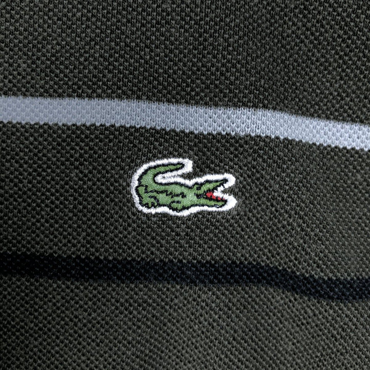 Lacoste long-sleeved striped polo shirt, size 4 (equivalent to men's M). cotton dark green Vintage Second Hand
