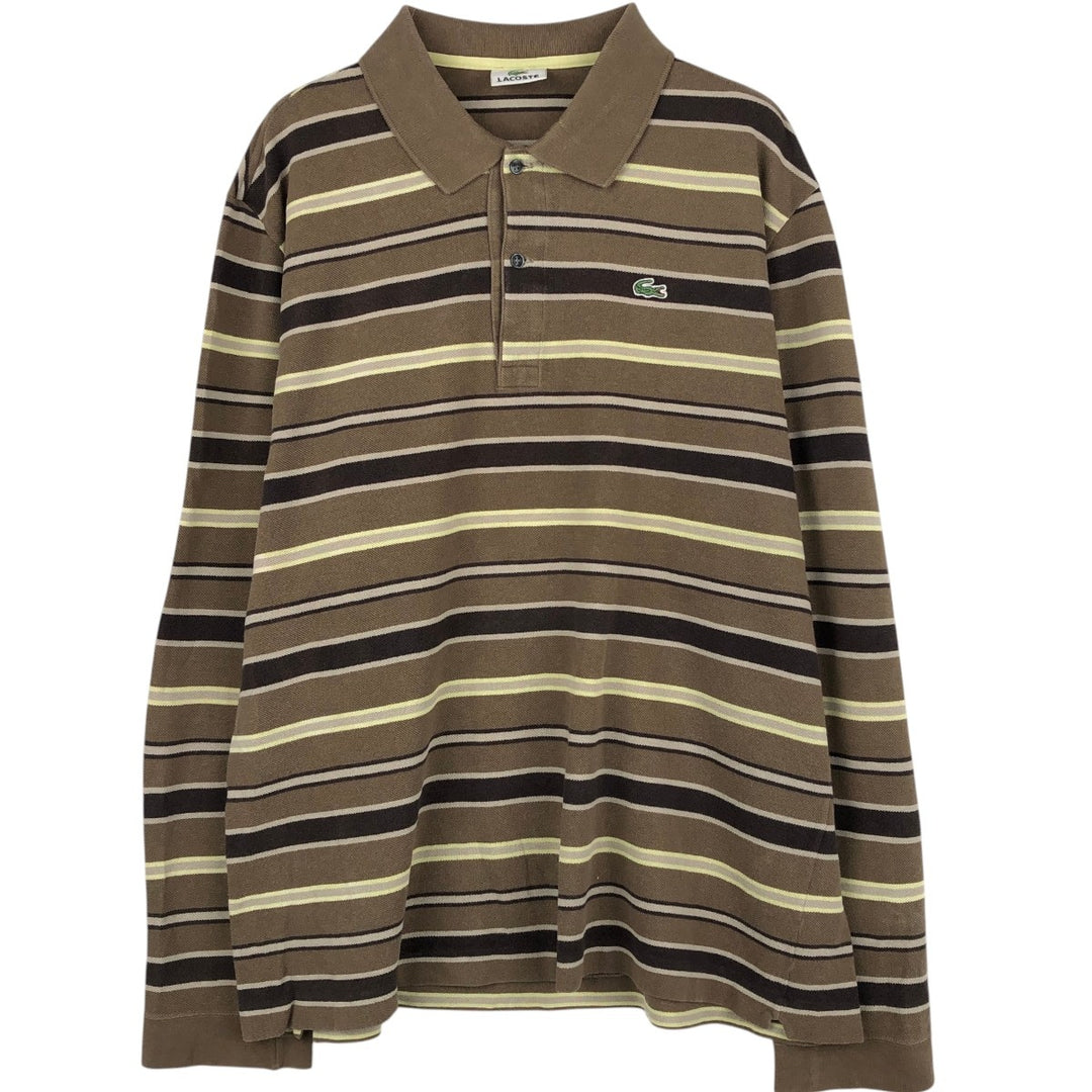 Lacoste LACOSTE Long Sleeve Striped Polo Shirt Size 6 Men's XL cotton Khaki type sage green Vintage Second Hand