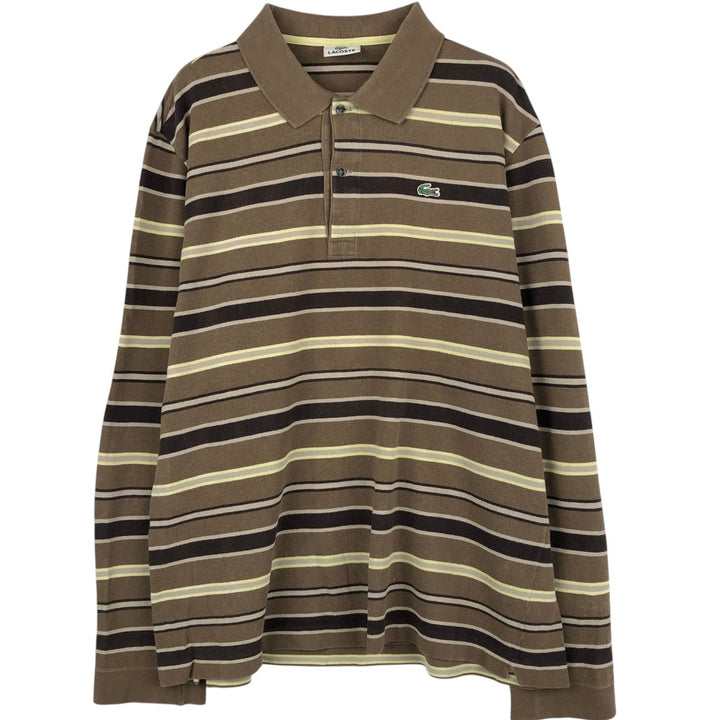 Lacoste LACOSTE Long Sleeve Striped Polo Shirt Size 6 Men's XL cotton Khaki type sage green Vintage Second Hand