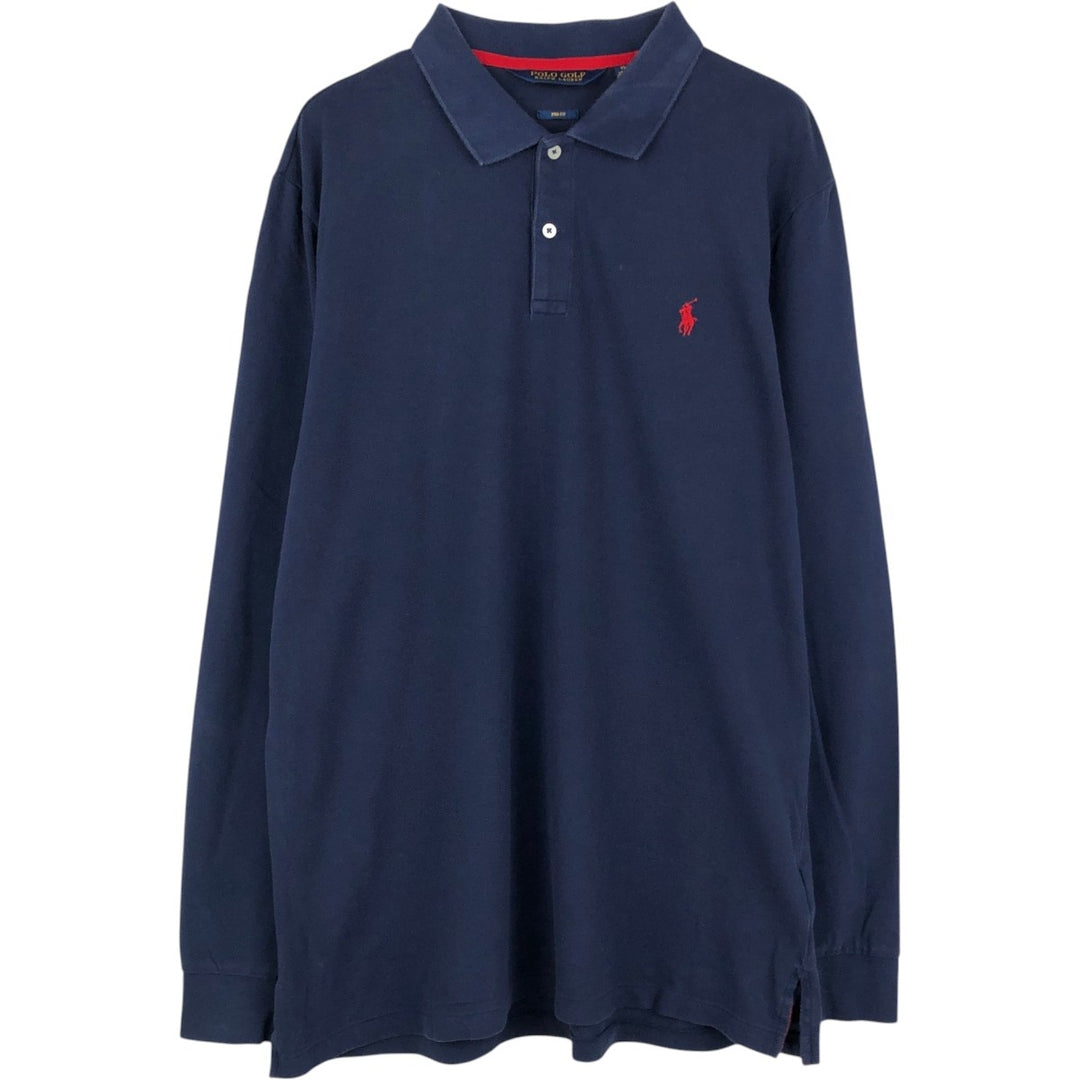 Ralph Lauren POLO GOLF PRO FIT long-sleeved polo shirt, men's size XL (approx.) cotton navy blue type Vintage Second Hand