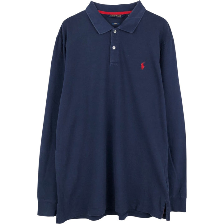 Ralph Lauren POLO GOLF PRO FIT long-sleeved polo shirt, men's size XL (approx.) cotton navy blue type Vintage Second Hand