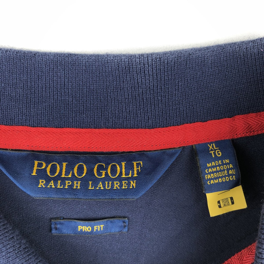Ralph Lauren POLO GOLF PRO FIT long-sleeved polo shirt, men's size XL (approx.) cotton navy blue type Vintage Second Hand