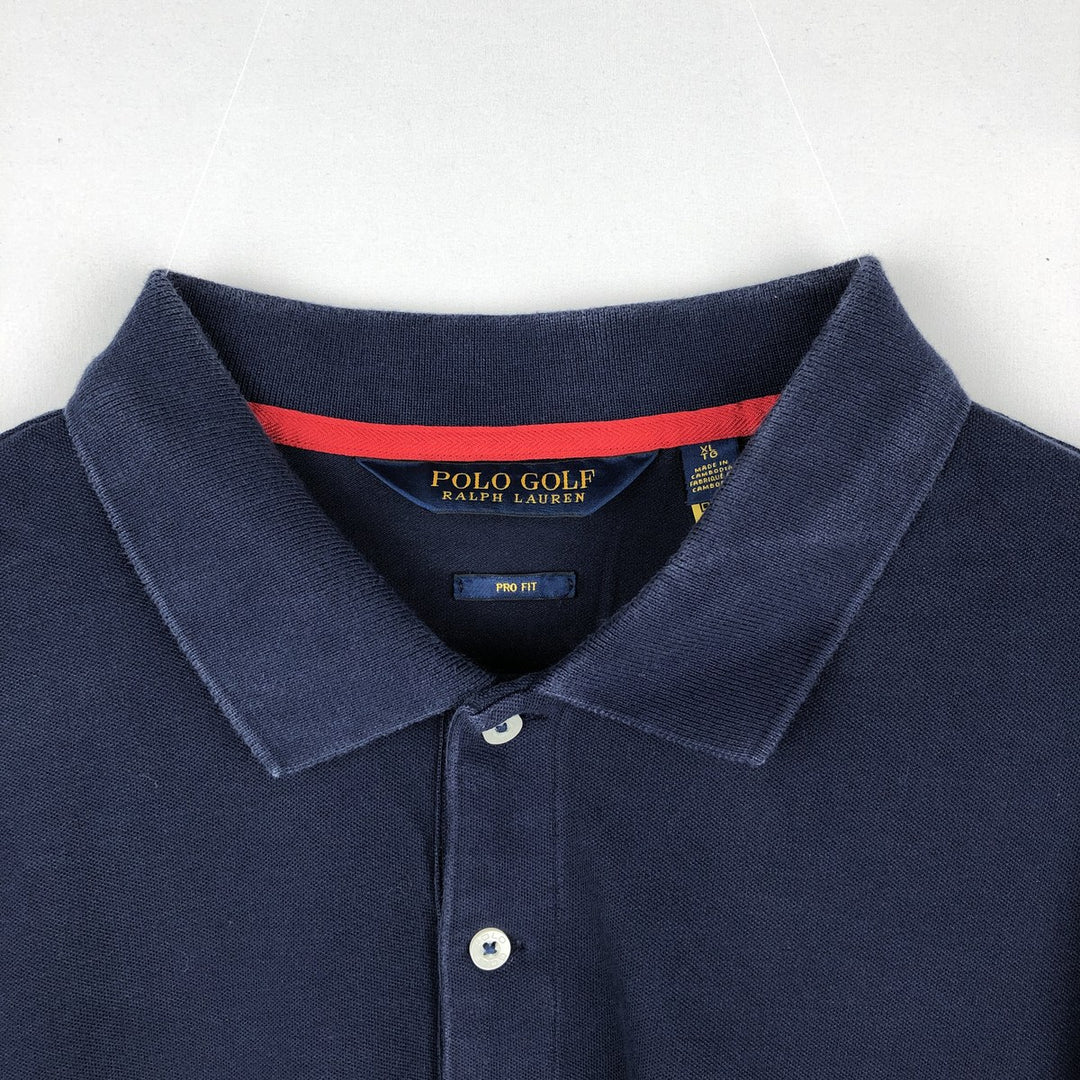 Ralph Lauren POLO GOLF PRO FIT long-sleeved polo shirt, men's size XL (approx.) cotton navy blue type Vintage Second Hand