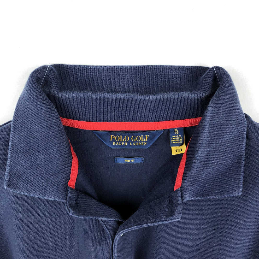 Ralph Lauren POLO GOLF PRO FIT long-sleeved polo shirt, men's size XL (approx.) cotton navy blue type Vintage Second Hand