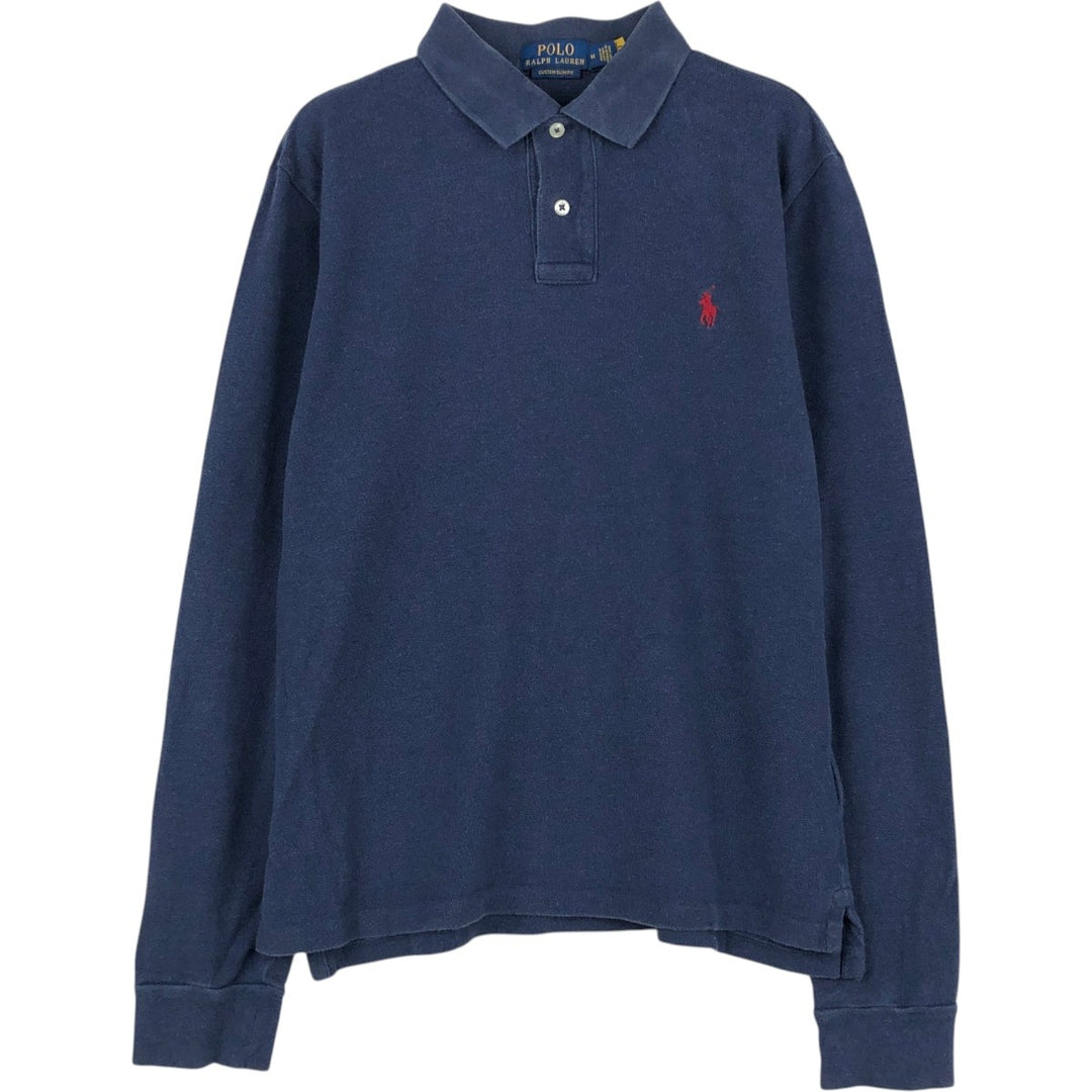 Ralph Lauren CUSTOM SLIM FIT Long-Sleeve Polo Shirt, Men's Size M (approx.) cotton navy blue type Vintage Second Hand