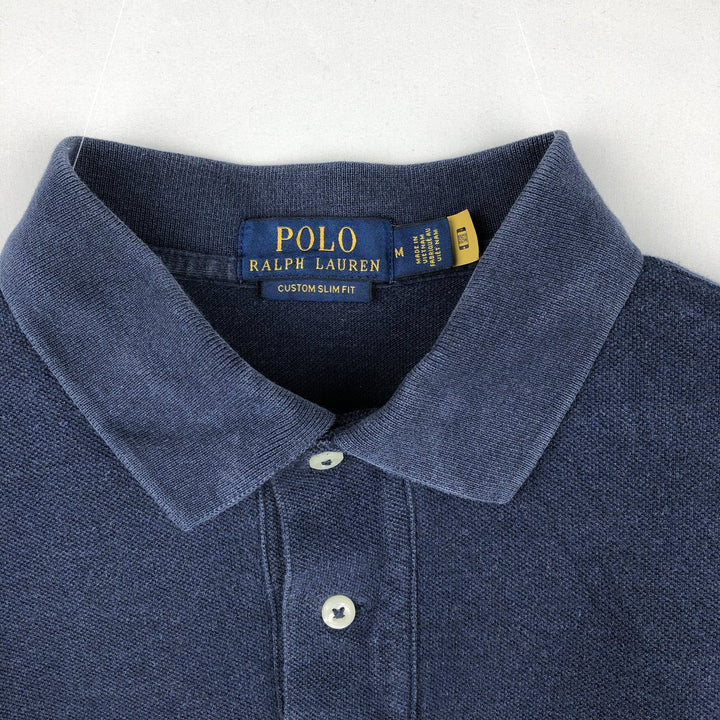 Ralph Lauren CUSTOM SLIM FIT Long-Sleeve Polo Shirt, Men's Size M (approx.) cotton navy blue type Vintage Second Hand