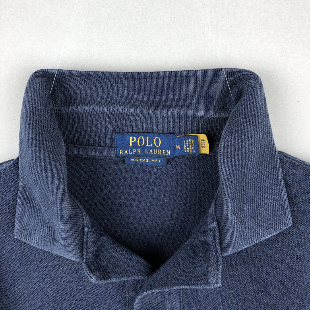 Ralph Lauren CUSTOM SLIM FIT Long-Sleeve Polo Shirt, Men's Size M (approx.) cotton navy blue type Vintage Second Hand