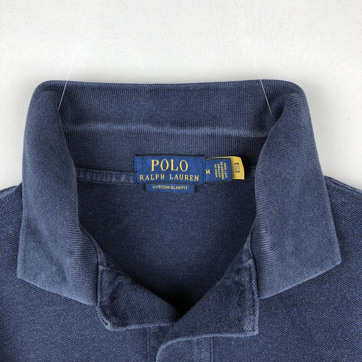 Ralph Lauren CUSTOM SLIM FIT Long-Sleeve Polo Shirt, Men's Size M (approx.) cotton navy blue type Vintage Second Hand
