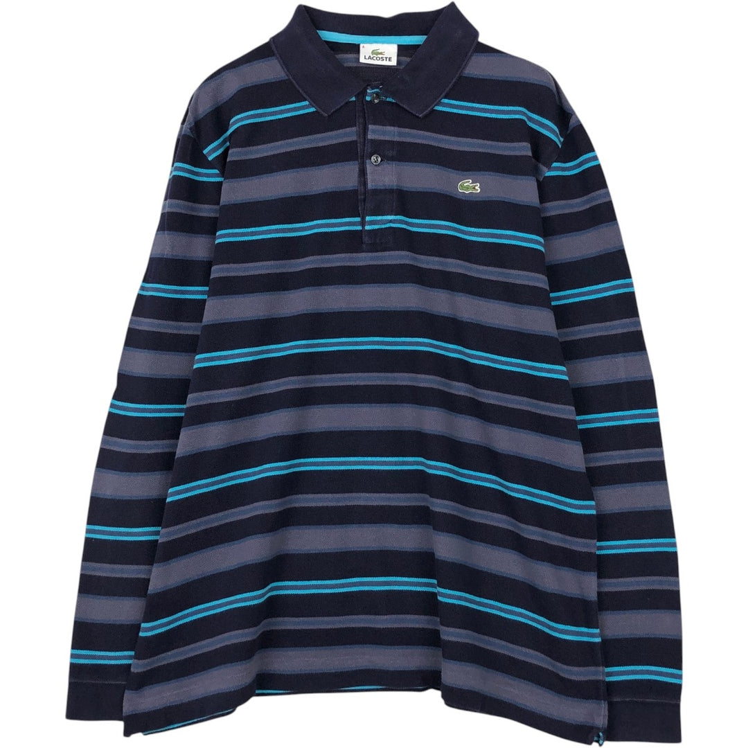 Lacoste Multi-stripe Long-Sleeve Striped Polo Shirt, Size 6 (Men's XL equivalent) cotton navy blue type Vintage Second Hand