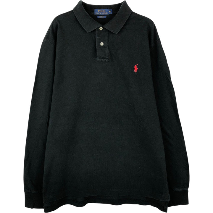Ralph Lauren CUSTOM FIT Long-Sleeve Polo Shirt, Men's Size XL (approx.) cotton black type Vintage Second Hand