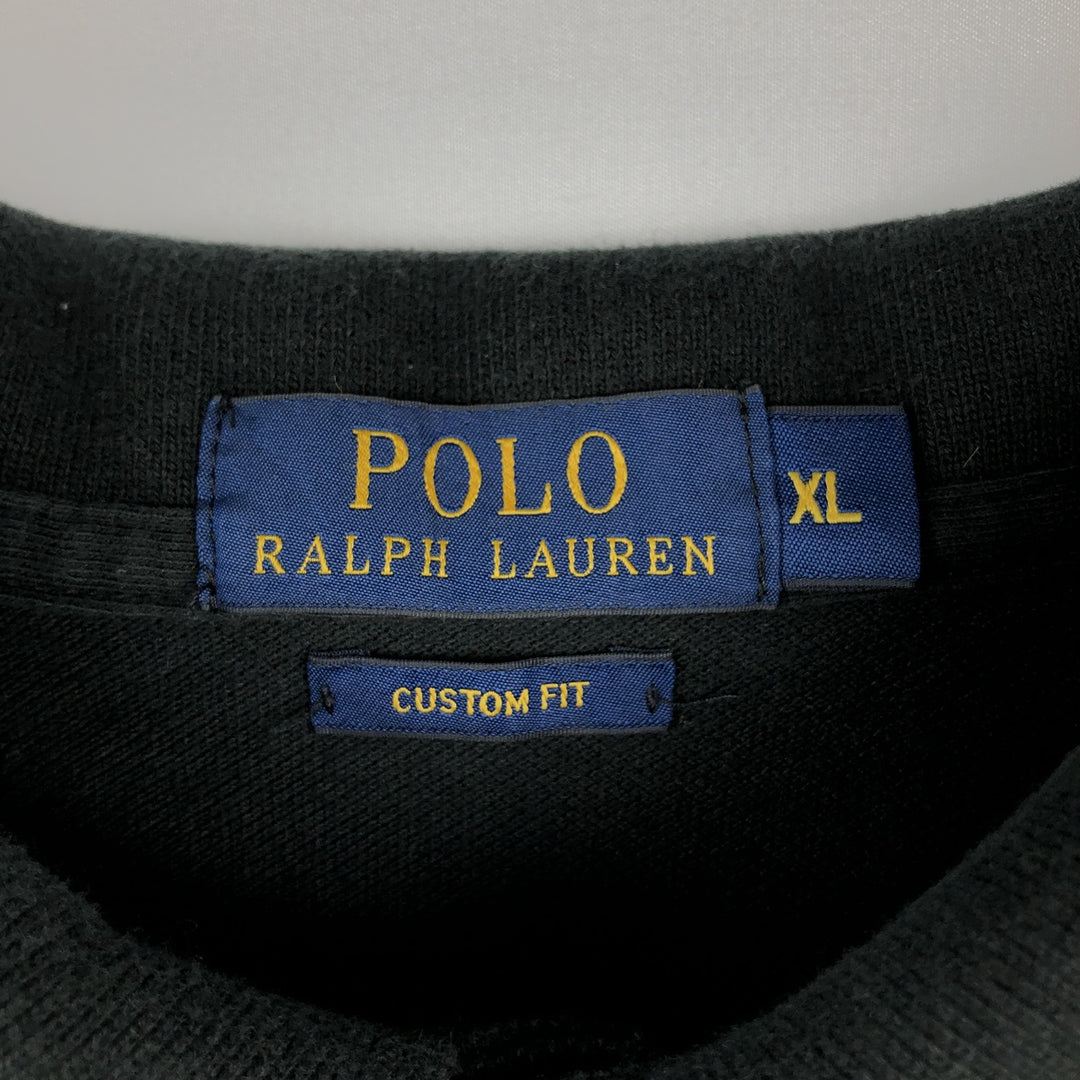 Ralph Lauren CUSTOM FIT Long-Sleeve Polo Shirt, Men's Size XL (approx.) cotton black type Vintage Second Hand